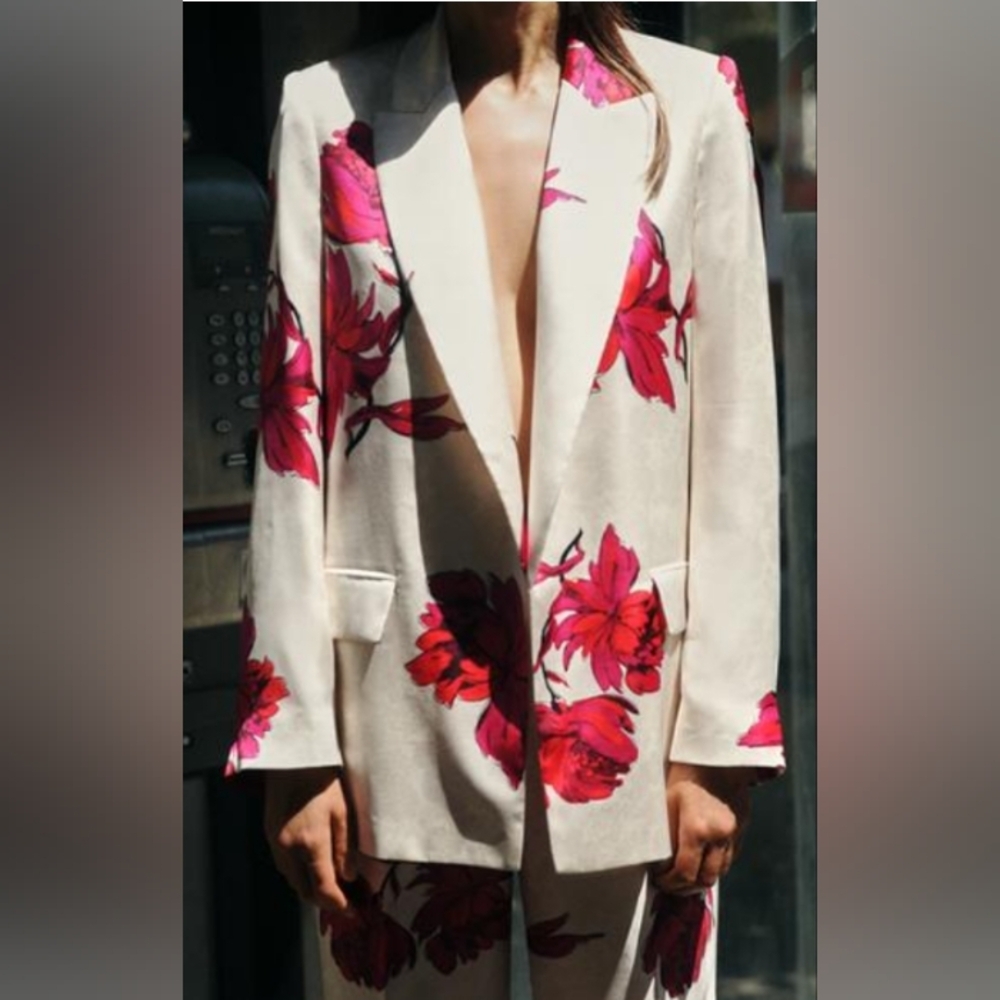 Zara Floral Print Satin Effect Blazer